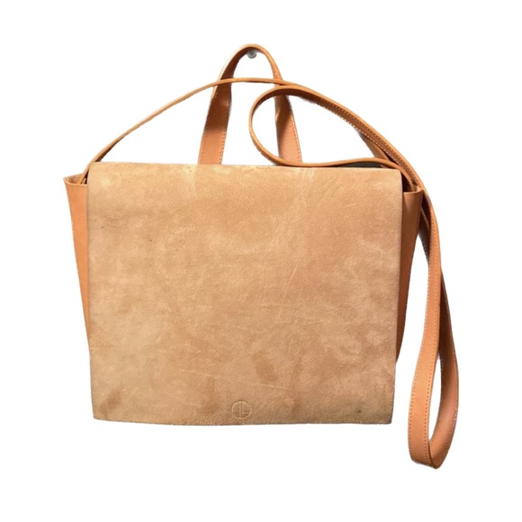 Janessa Leone Handbags - JANESSA LEONE Joan Suede & Leather Crossbody Satchel Bag in Camel Brown/Tan
